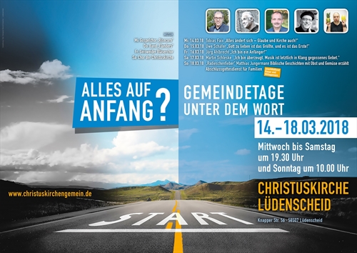Vom 14. -18. März finden wieder die Gemeindetage unter dem Wort in der Christuskirche statt. Die Besucher können sich auch sehr interessante Vorträge von namhaften Referenten freuen (Grafik: KGCL)