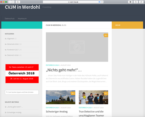 Der CVJM aus Werdohl bietet zu seiner aktuellen Jugendfreizeit einen Blog an: www.cvjm-live.de (Screenshot: EKKLP)