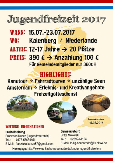 Jugendfreizeit nach Kalenberg/Niederlande - Noch Plätze frei