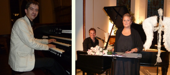 Kreiskantor Dmitri Grigoriev (l.) bereitet zusammen mit Kirchenmusikerin Nicole Trester ein umfangreiches musikalisches Programm vor und auch das Duo „2Flügel“mit Christina Brudereck und Pianist Benjamin Seipel werden im Rahmen des Jubiläums ein Konzert geben. (Foto/Collage: EKKLP/Weiland)